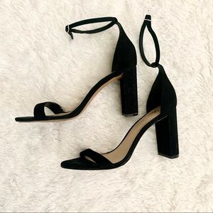 Vince Camuto Corlina Ankle Strap Black Suede Heels 9 1/2